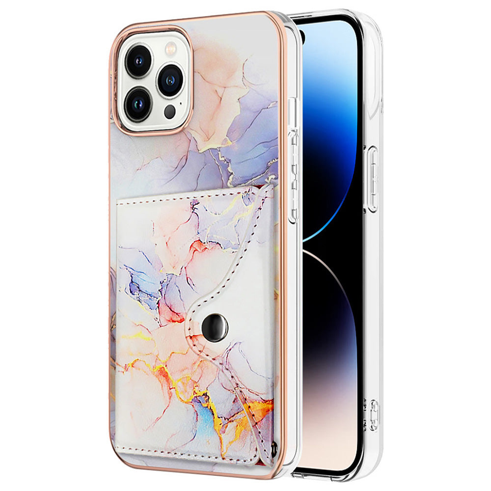 YB Leather Coating Series-9 for iPhone 14 Pro Max Case IMD Pattern Card Holder Leather+TPU Cover YB Leather Coating Series-9 for iPhone 14 Pro Max Case IMD Pattern Card Holder Leather+TPU Cover